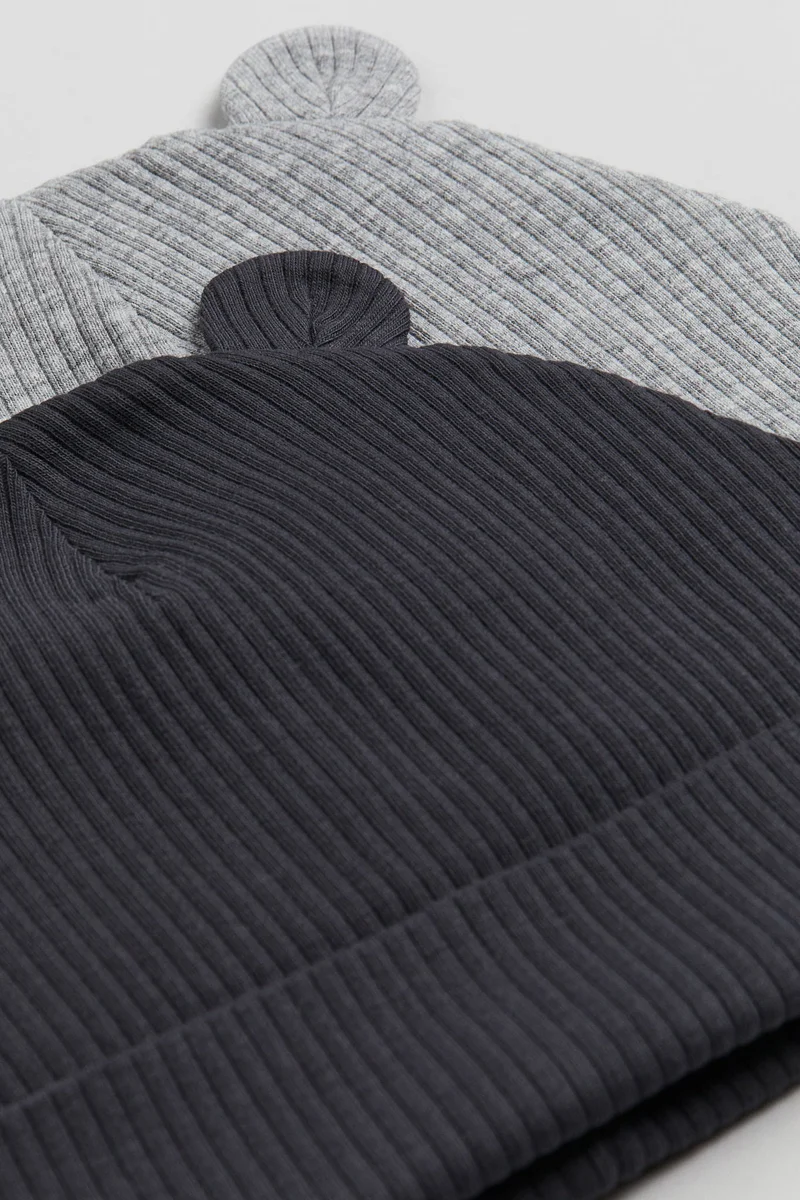 H&M 2-pack ribbed ear-detail beanies