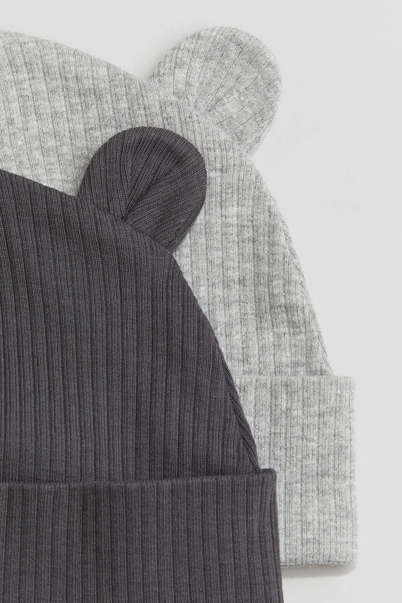 H&M 2-pack ribbed ear-detail beanies
