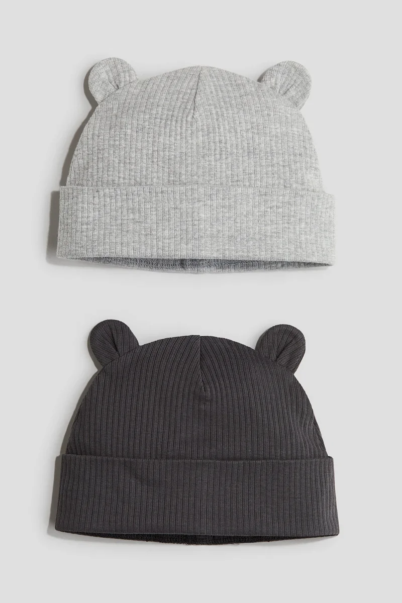 H&M 2-pack ribbed ear-detail beanies