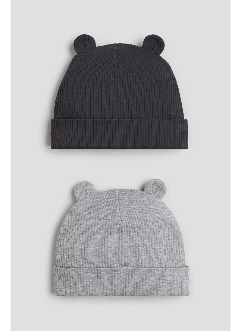 H&M 2-pack ribbed ear-detail beanies