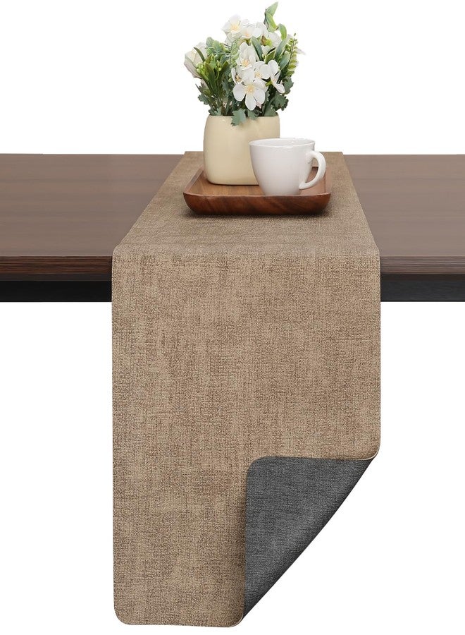Chitomars Table Runners 72 Inches Long, Dual-Sided Faux Leather Farmhouse Table Runner Waterproof Heatproof Non-Slip for Living Room Party Home Decor Holiday Decorations(Gray Beige, 12 x 72 Inch) - Image 1