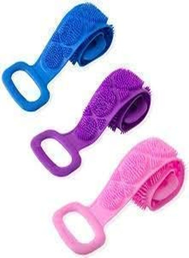 HKD Double Side Shower Exfoliating Belt Removes Bath Towel Body Scrubber Silicone Dirt Removal Kids Men's & Women Brush, To Clean, Lathers Well, Eco Friendly,(Multicolor) (pack of 1) - Image 2