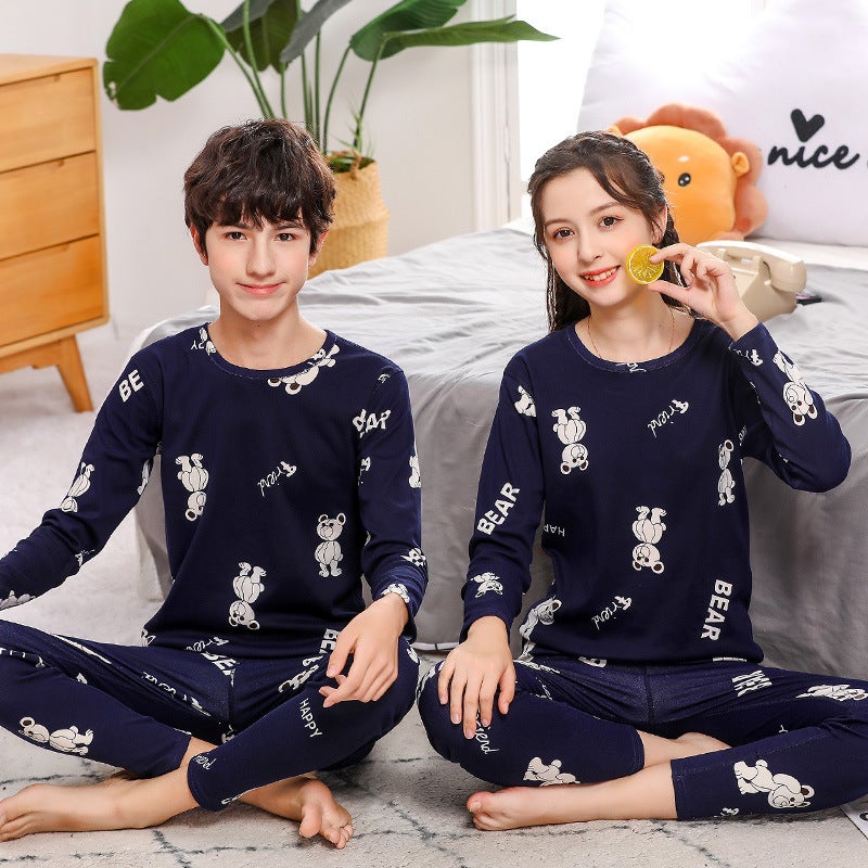 2022 New Warm Home Clothes Korean Version Of Children And Teenagers Cool Silk Cotton Underwear Suit - Image 3