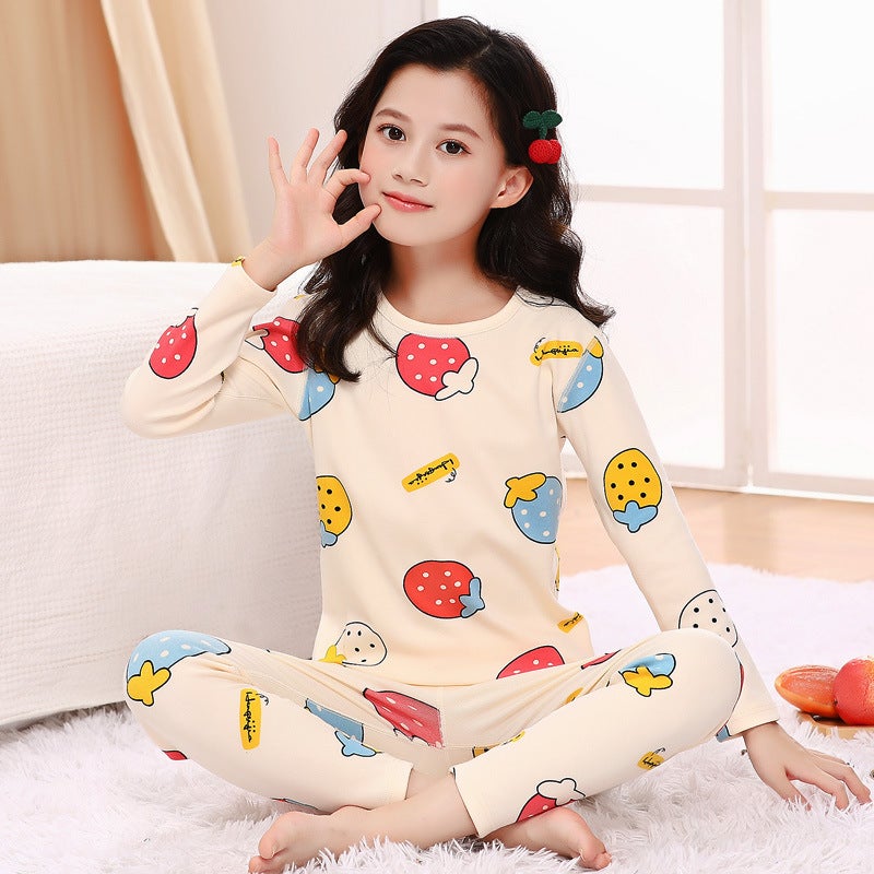 2022 New Warm Home Clothes Korean Version Of Children And Teenagers Cool Silk Cotton Underwear Suit - Image 5