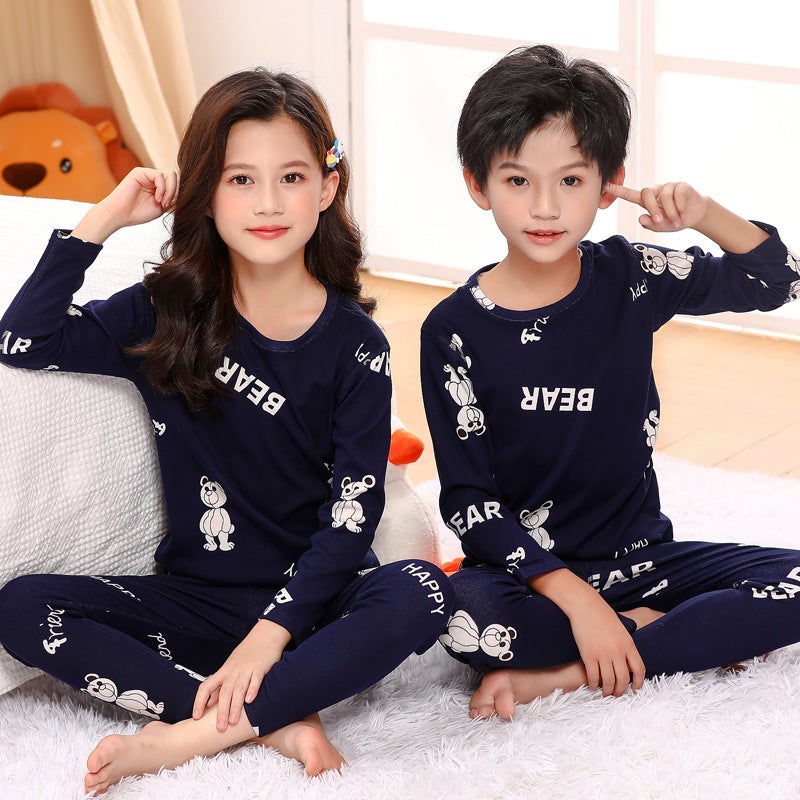 2022 New Warm Home Clothes Korean Version Of Children And Teenagers Cool Silk Cotton Underwear Suit - Image 4