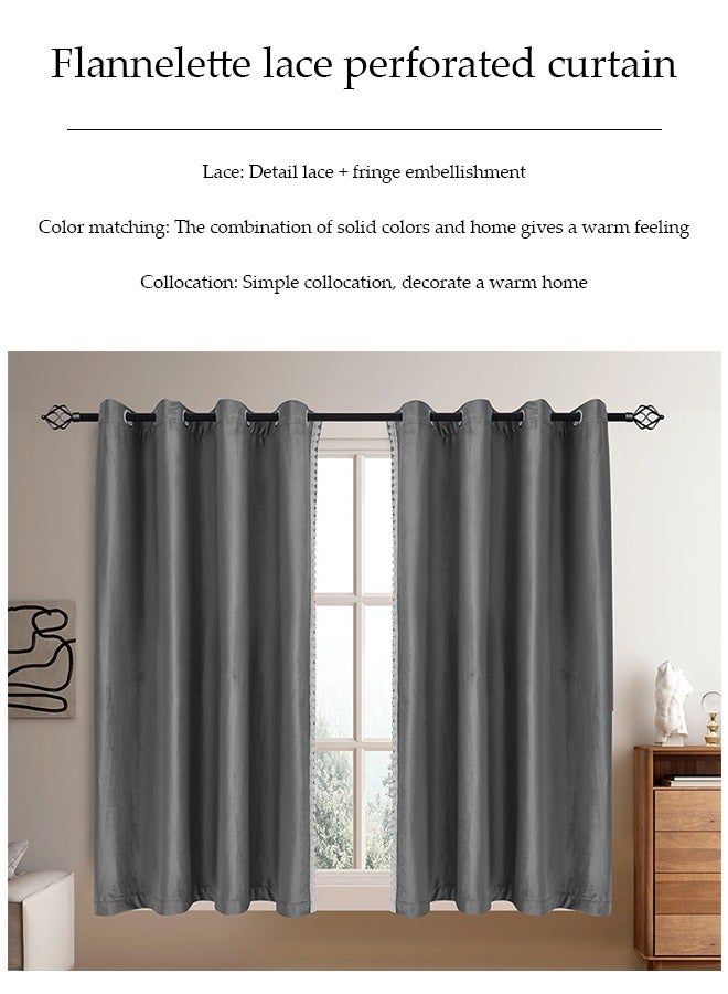 DUNISO ستائر تعتيم من قطعتين، ستائر منزلية من الفلانيل مع دانتيل، قمة مثقوبة، مناسبة لغرف النوم، غرف المعيشة، غرف الطعام، 132 * 213 سم، رمادي - Image 4