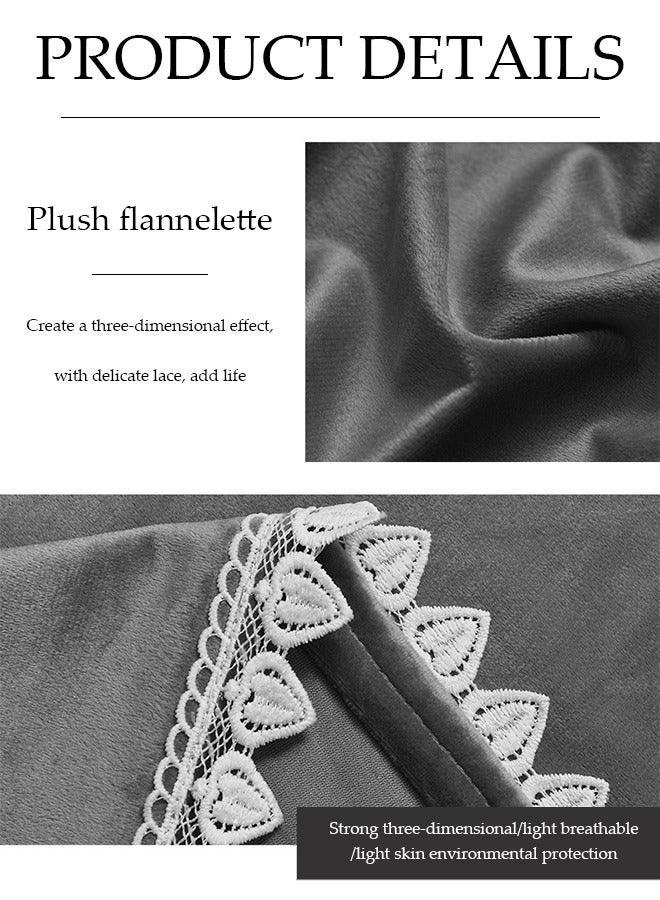 DUNISO ستائر تعتيم من قطعتين، ستائر منزلية من الفلانيل مع دانتيل، قمة مثقوبة، مناسبة لغرف النوم، غرف المعيشة، غرف الطعام، 132 * 213 سم، رمادي - Image 2