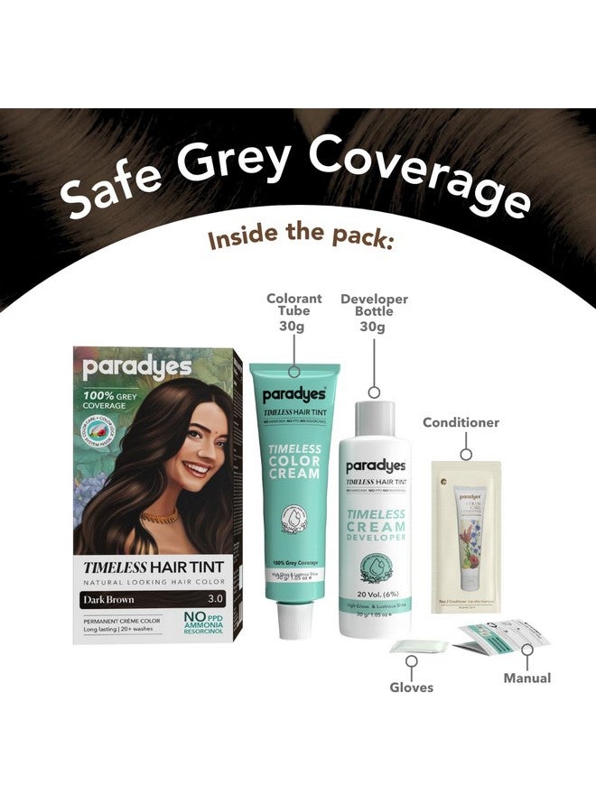 Paradyes Mini Dark Brown Timeless Hair Tint, Permanent Crème Hair Colour For Natural-Looking Results, Complete Grey Coverage, Formula Free From Ppd, Ammonia, & Resorcinol, 3.0 Dark Brown, 60 Gram - Image 3