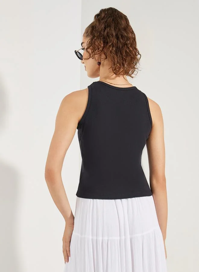 Styli Fitted Rib Faded Wash Round Neck Tank