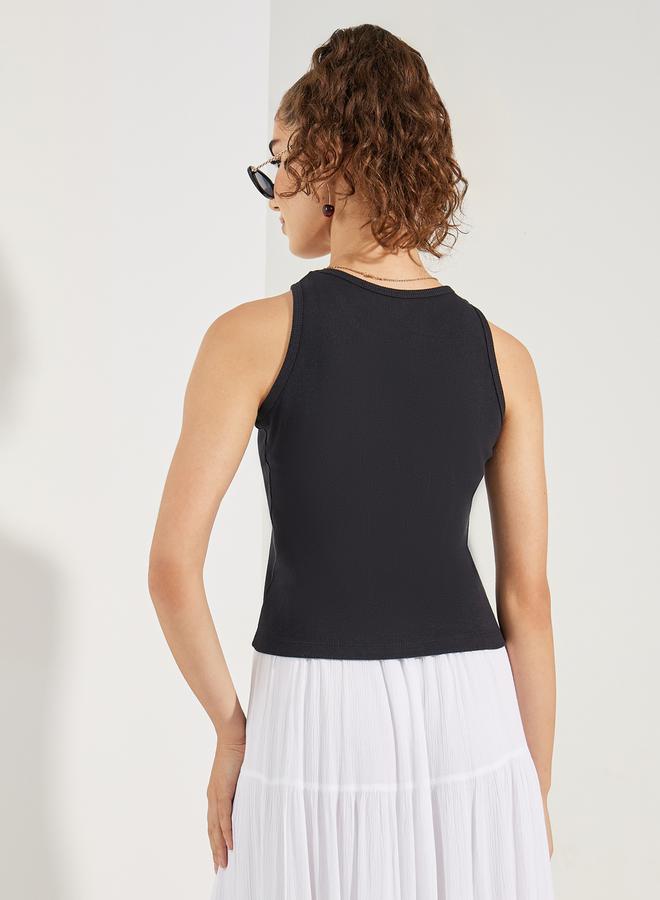 Styli Fitted Rib Faded Wash Round Neck Tank - Image 4