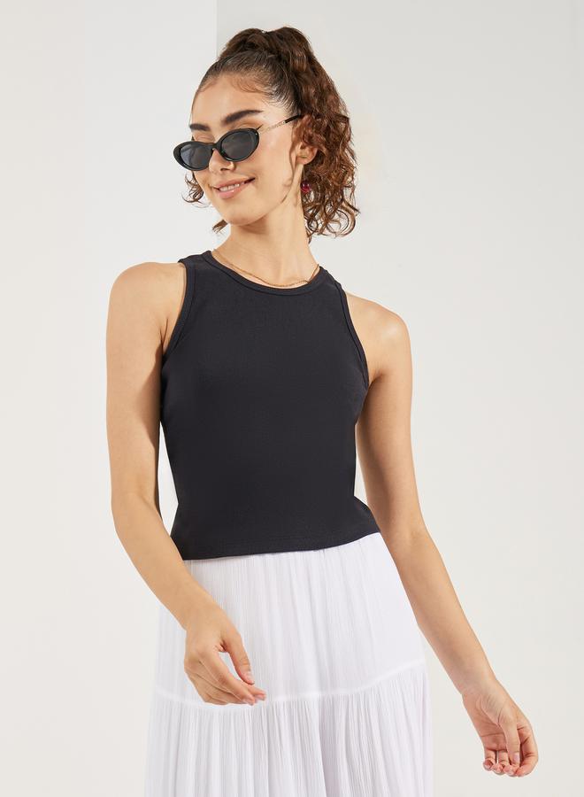 Styli Fitted Rib Faded Wash Round Neck Tank - Image 1