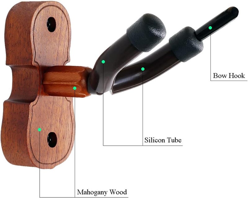 PUNK Violin Viola Wall Mount Hanger,Violin Viola Hook,Mahogany Violin Holder,with Bow Hook,Home & Studio Wall Mount Violin Hangers (Mahogany) - Image 2