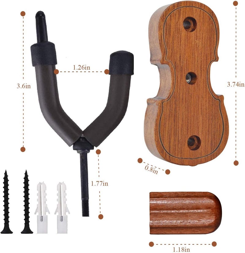 PUNK Violin Viola Wall Mount Hanger,Violin Viola Hook,Mahogany Violin Holder,with Bow Hook,Home & Studio Wall Mount Violin Hangers (Mahogany) - Image 3