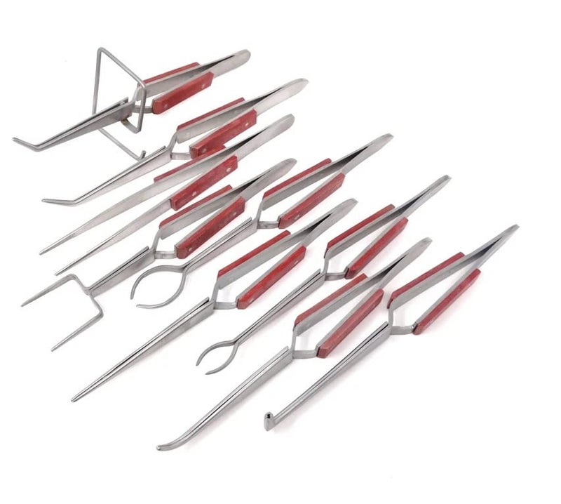 AI Self Locking Stainless Steel Tweezers 9 Pcs Set Fiber Grip Heat Resistant Cross Locking Soldering Jewelry Making Watch Repair Welding - Image 4