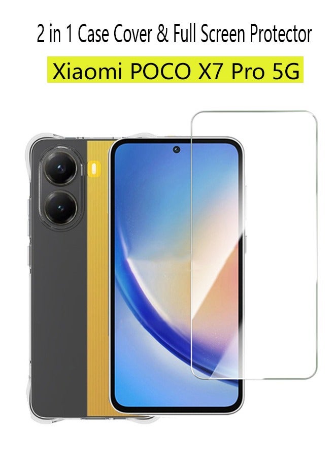 2 in 1 Case Cover & Screen Protector For Xiaomi POCO X7 Pro 5G Phone  - Shockproof Clear Slim TPU Protective Phone Cover & Full Coverage Delicate Touch Tempered Glass Screen Protector for Xiaomi POCO X7 Pro 5G. - Image 1