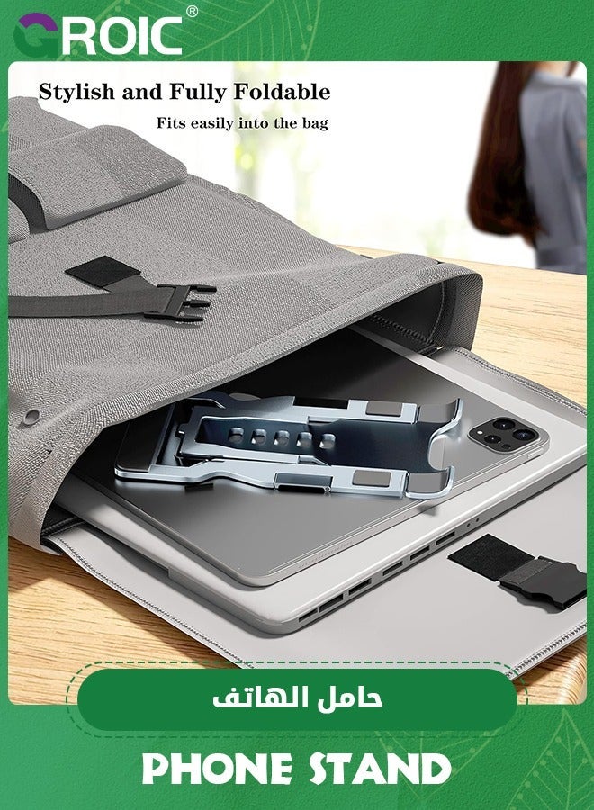 GROIC Foldable Cell Phone Stand Holder Aluminum Adjustable Height Nonslip Adhesive Portable Cellphone Cradle for Desk Office Table Home Travel Mobile Smartphone  - Image 5