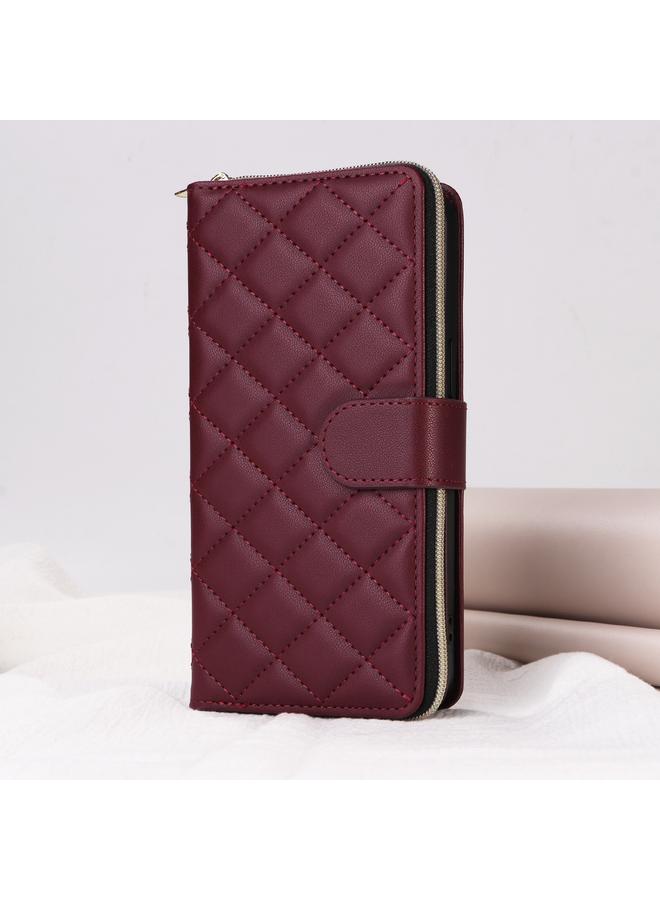 زبون جراب هاتف iPhone 13 Pro Max Crossbody مع سحاب معيني الشكل ومشبك من الجلد مع حبل تعليق - Image 2