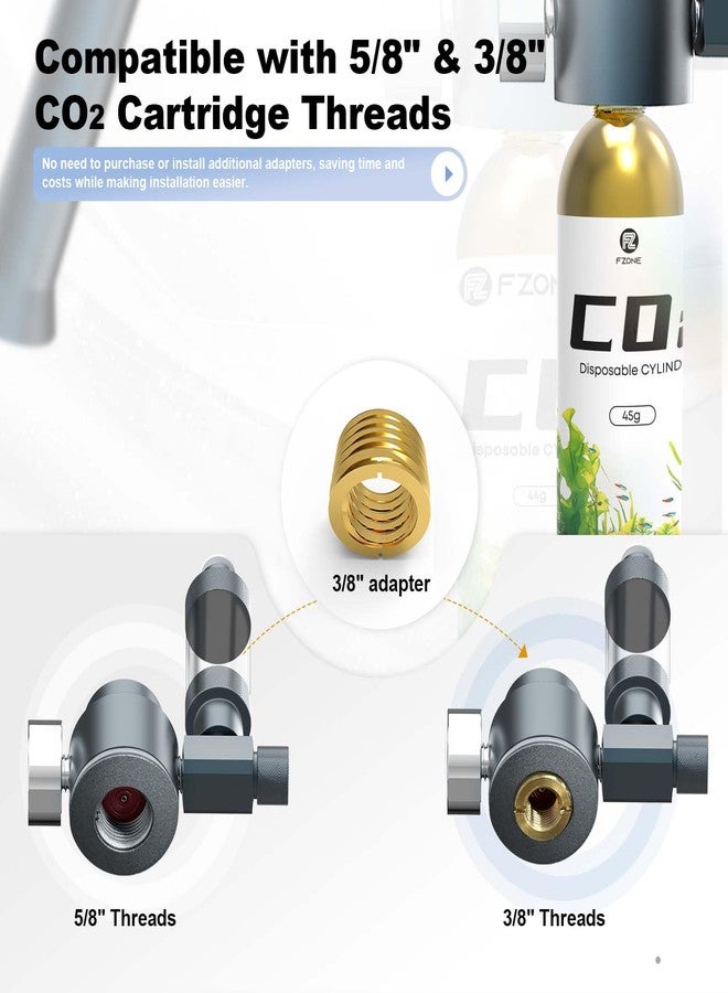 FZONE Desktop Aquarium CO2 System, CO2 Regulator with 45g Disposable CO2 Cartridge, Compatible with 5/8" and 3/8" Threaded Interfaces, Perfect for Nano Aquariums - Image 4