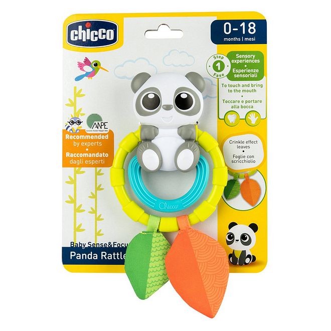 Chicco Panda Rattle for Babies 0-18 Months, Multicolor, Teething-Friendly Plastic, Soft Sounds, Easy-Grip - Image 3