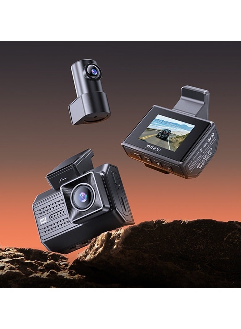 Yesido KM15 4K Dual Dash Cam Driving Recorder, Front & Rear Car Camera with G-Sensor, Loop Recording, Parking Monitor, Night Vision, Wide-Angle Lens, Motion Detection & Emergency Lock – Black - Image 2