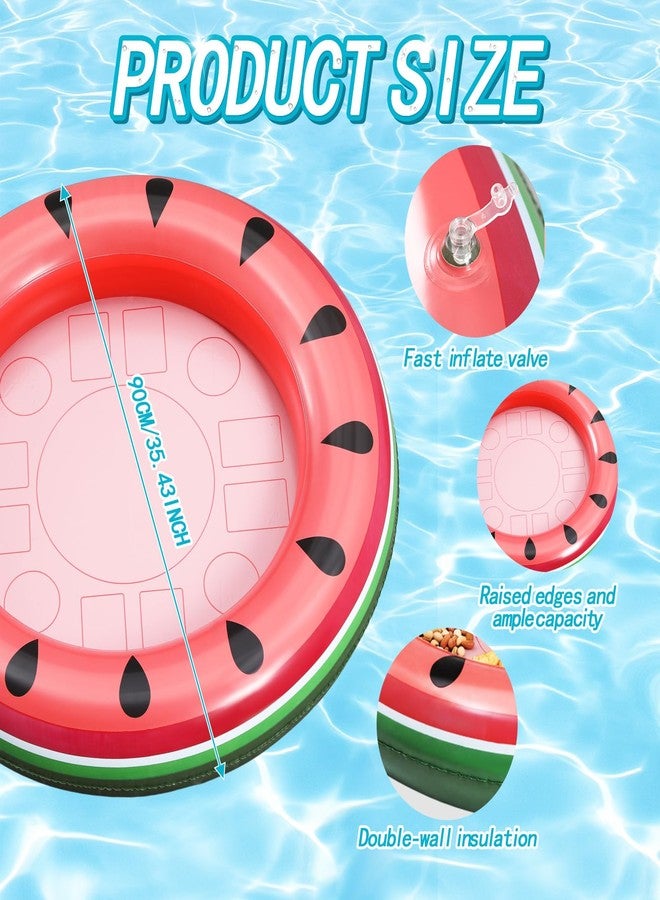 Hungdao 2 Pack Inflatable Ice Serving Bar Cooler Watermelon Inflatable Ice Buffet Salad Serving Tray Floating Food Drink Pool Container Holder for Parties Summer BBQ Picnic Indoor Outdoor Beach - Image 3