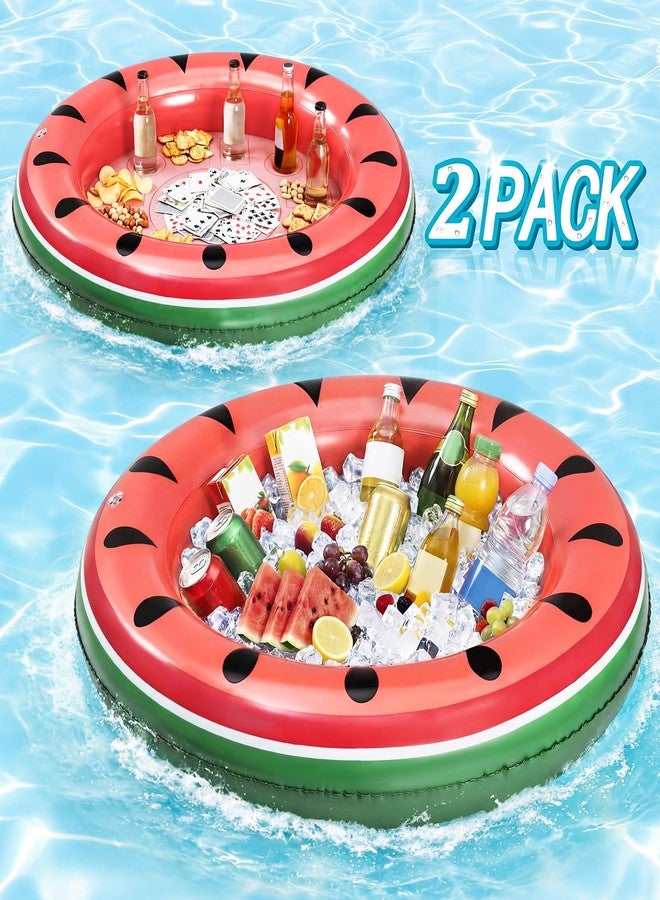 Hungdao 2 Pack Inflatable Ice Serving Bar Cooler Watermelon Inflatable Ice Buffet Salad Serving Tray Floating Food Drink Pool Container Holder for Parties Summer BBQ Picnic Indoor Outdoor Beach - Image 4