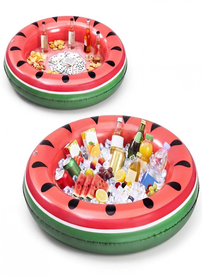 Hungdao 2 Pack Inflatable Ice Serving Bar Cooler Watermelon Inflatable Ice Buffet Salad Serving Tray Floating Food Drink Pool Container Holder for Parties Summer BBQ Picnic Indoor Outdoor Beach - Image 1