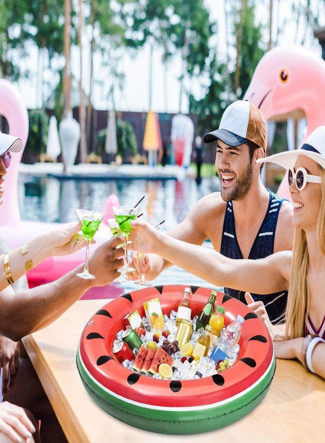 Hungdao 2 Pack Inflatable Ice Serving Bar Cooler Watermelon Inflatable Ice Buffet Salad Serving Tray Floating Food Drink Pool Container Holder for Parties Summer BBQ Picnic Indoor Outdoor Beach - Image 5