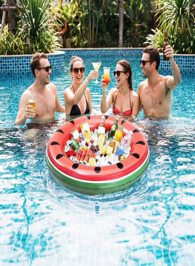 Hungdao 2 Pack Inflatable Ice Serving Bar Cooler Watermelon Inflatable Ice Buffet Salad Serving Tray Floating Food Drink Pool Container Holder for Parties Summer BBQ Picnic Indoor Outdoor Beach - Image 2