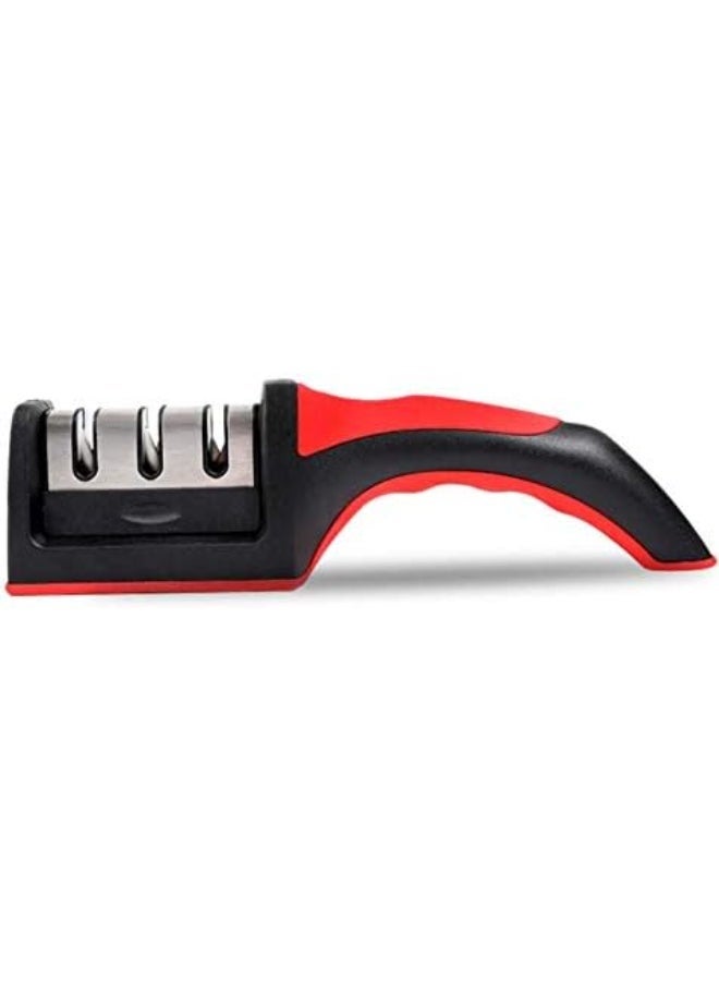Kitchen Knife Sharpener- Knife Sharpener Professional 3 Stage Sharping System For Steel Knives Black/Red - Image 2