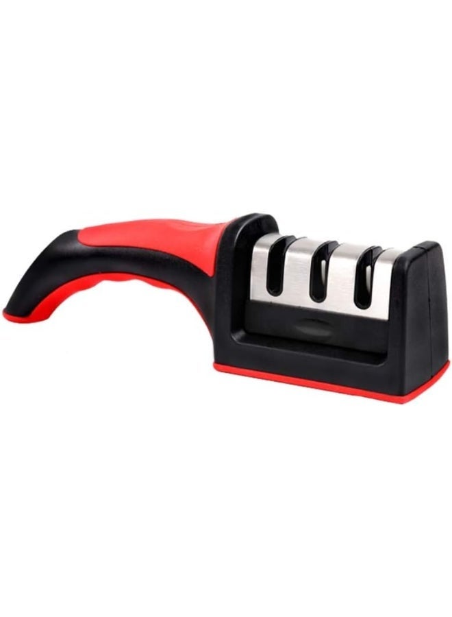 Kitchen Knife Sharpener- Knife Sharpener Professional 3 Stage Sharping System For Steel Knives Black/Red - Image 3