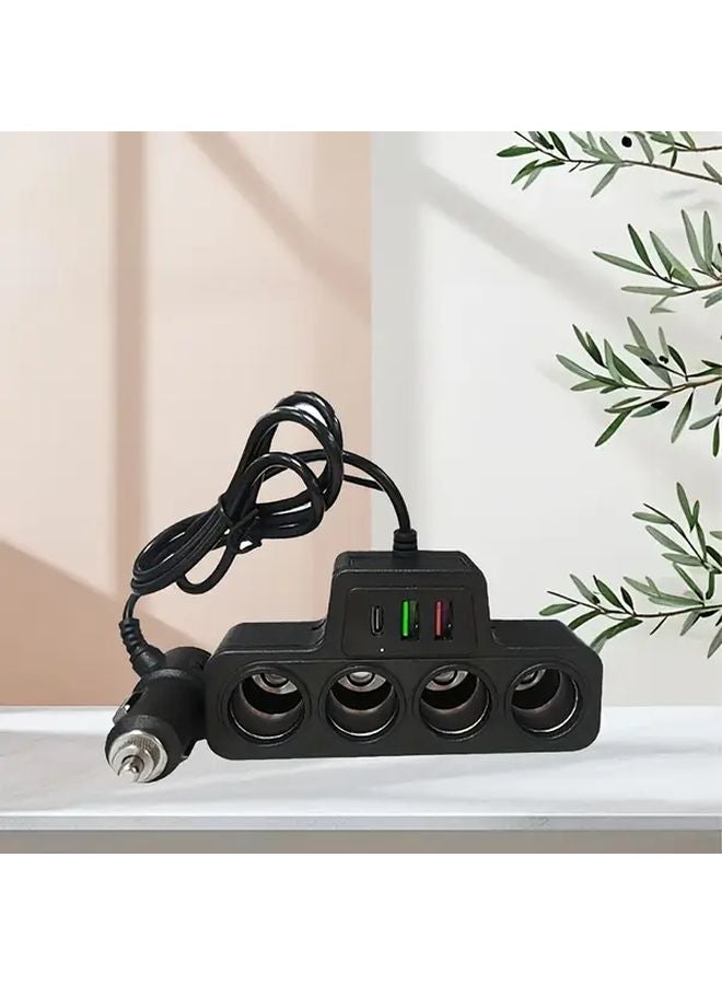 شاحن سيارة محمول أسود 12 فولت 24 فولت محول شحن سريع عالمي بمنافذ USB 4 - Image 1