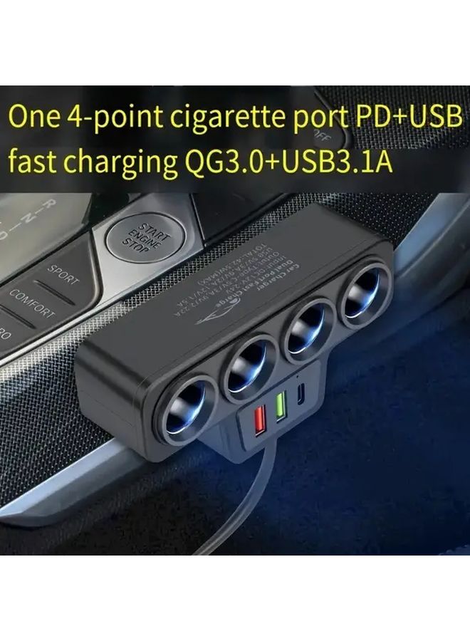 شاحن سيارة محمول أسود 12 فولت 24 فولت محول شحن سريع عالمي بمنافذ USB 4 - Image 2