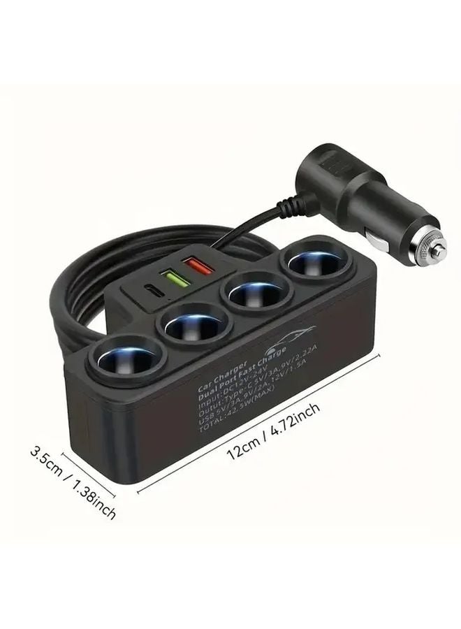 شاحن سيارة محمول أسود 12 فولت 24 فولت محول شحن سريع عالمي بمنافذ USB 4 - Image 5