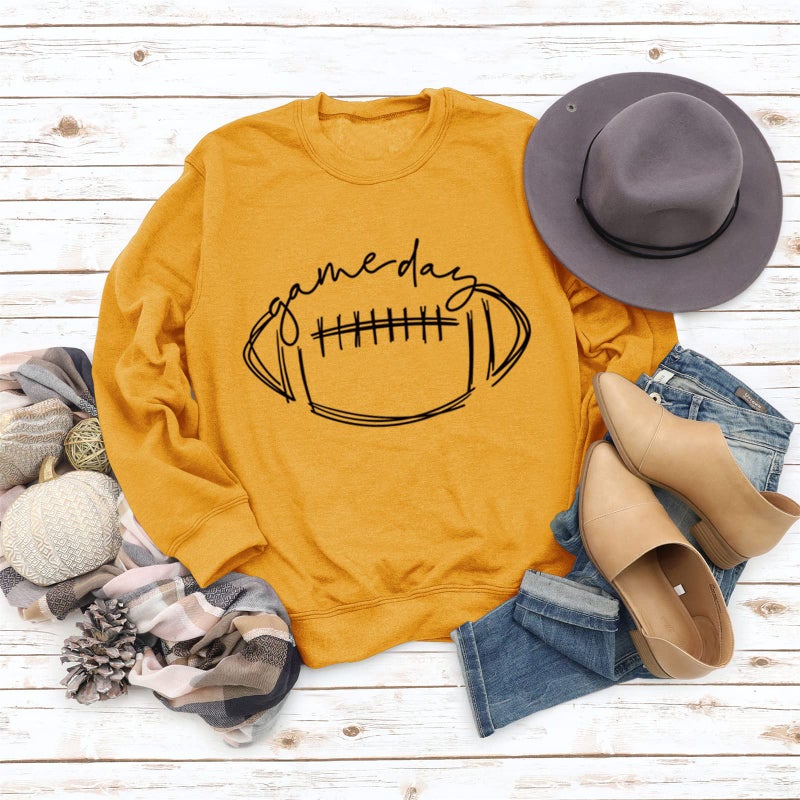 BUNDMAN Women Game Day Sweatshirt Football, Women's Funny Letter Printed 80s Graphic Sweatshirt Long Sleeve Crew Neck Pullover - Image 3