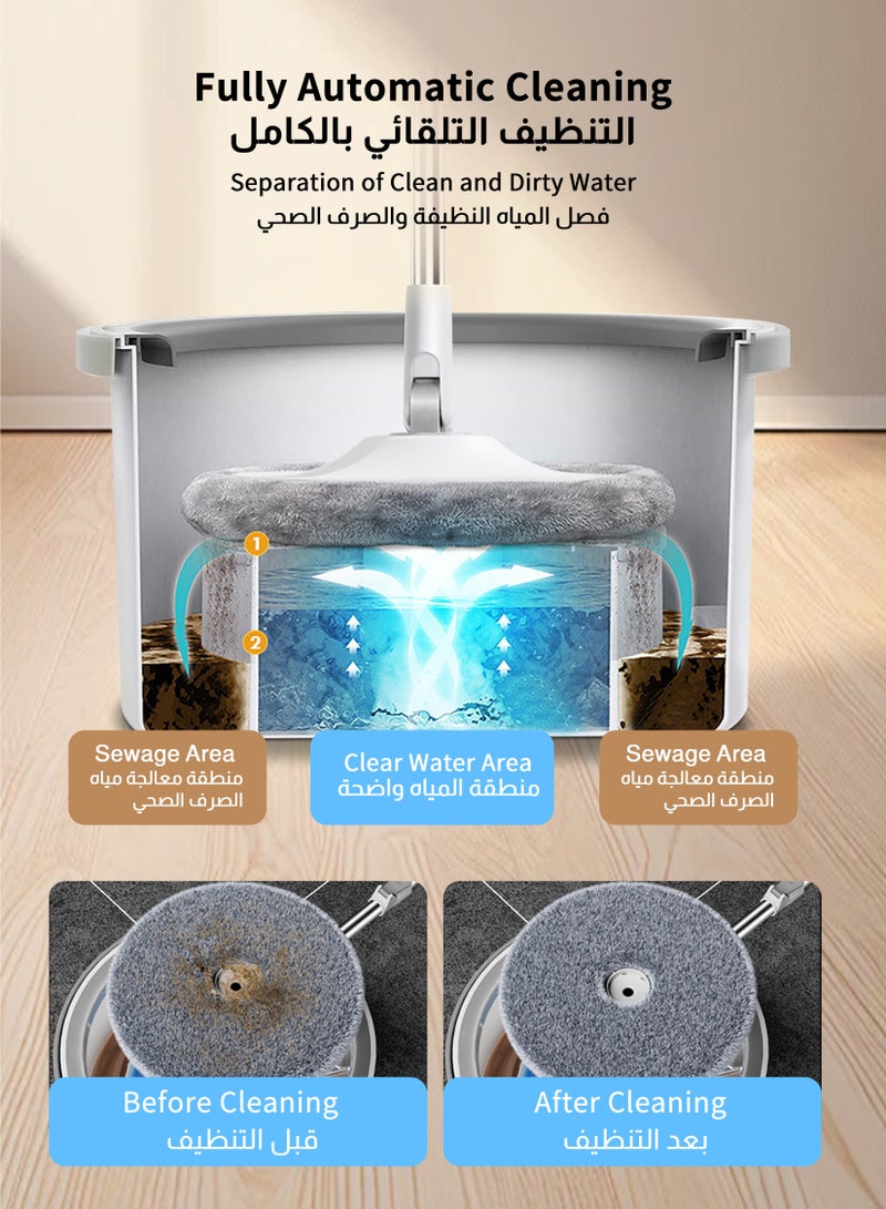Microfiber Spin Mop and Bucket Set with Water Filtration System - Self-Cleaning/Dry/Wet All-In-One Lazy Floor for Home Hardwood, Tile Great Pet Owners (5 Pad) - Image 3