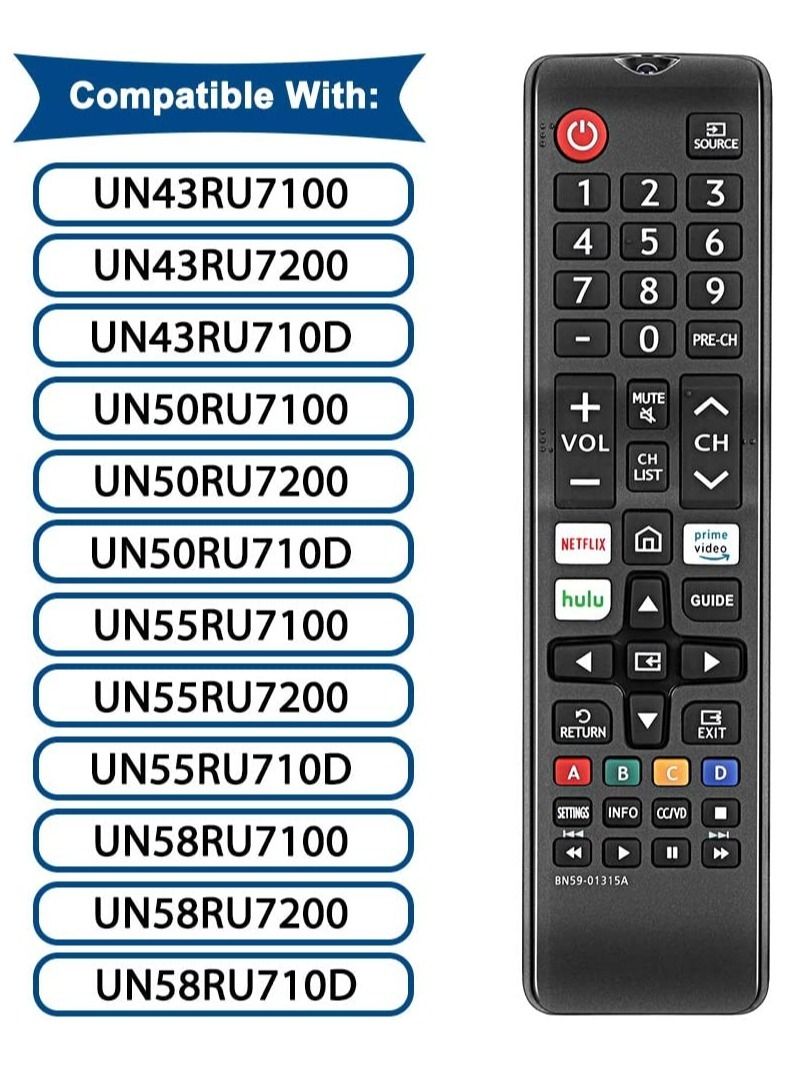 BN59-01315D Replacement for Samsung Remote Control and Smart 4K Ultra UHD Curved Series 8/7/ 6 TV HDTV LED, UN 32/40/ 43/50/ 55/58/ 65/75 inch N/NU/RU Series 5300 - Image 2