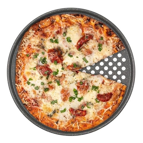 casaWare Perforated Pizza Pan 12inch Ceramic Coated NonStick Silver Granite - Image 3