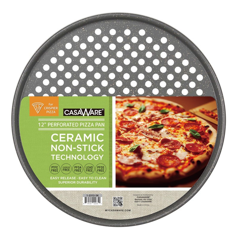 casaWare Perforated Pizza Pan 12inch Ceramic Coated NonStick Silver Granite - Image 2