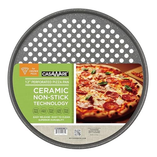 casaWare Perforated Pizza Pan 12inch Ceramic Coated NonStick Silver Granite - Image 1