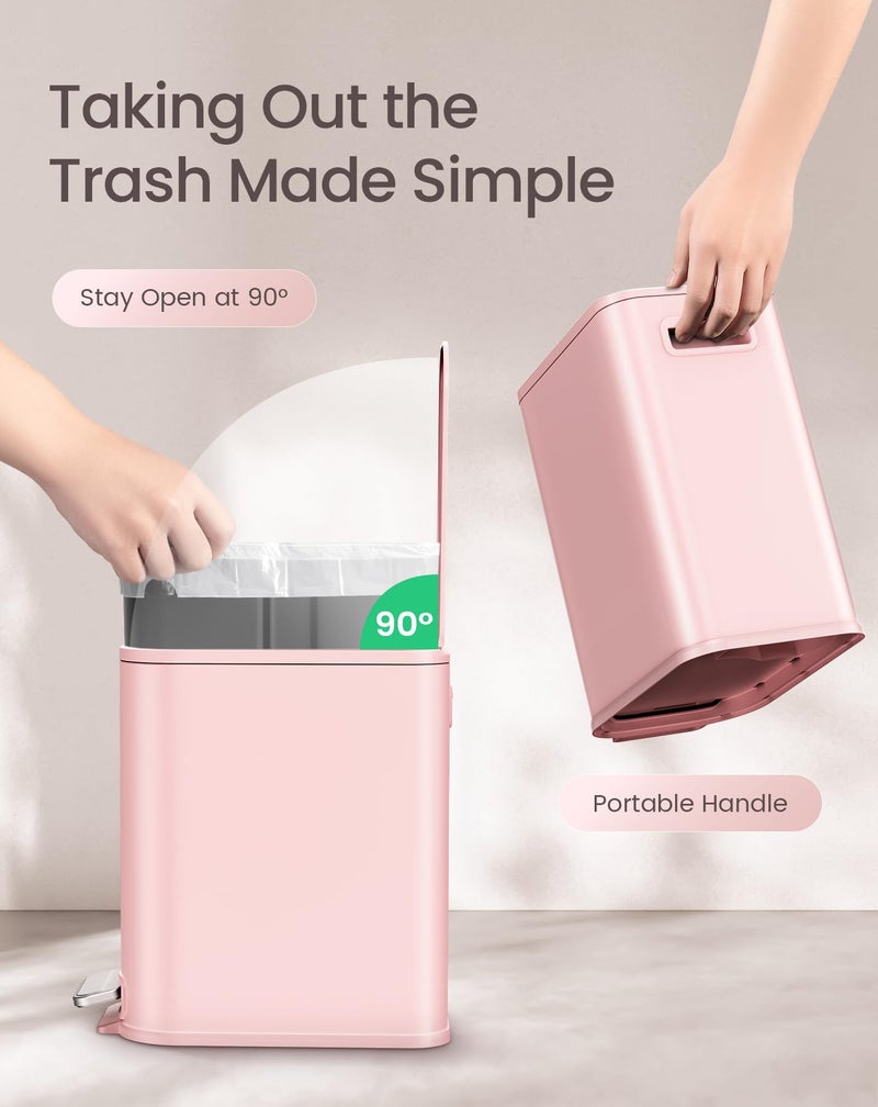 Cesun Small Bathroom Trash Can with Lid Soft Close, Step Pedal, 5 Liter / 1.3 Gallon Stainless Steel Garbage Can with Removable Inner Bucket, Waste Basket for Bathroom, Bedroom (Pink) - Image 5