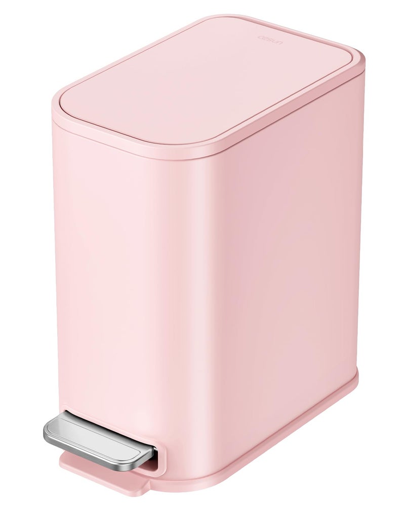Cesun Small Bathroom Trash Can with Lid Soft Close, Step Pedal, 5 Liter / 1.3 Gallon Stainless Steel Garbage Can with Removable Inner Bucket, Waste Basket for Bathroom, Bedroom (Pink) - Image 1