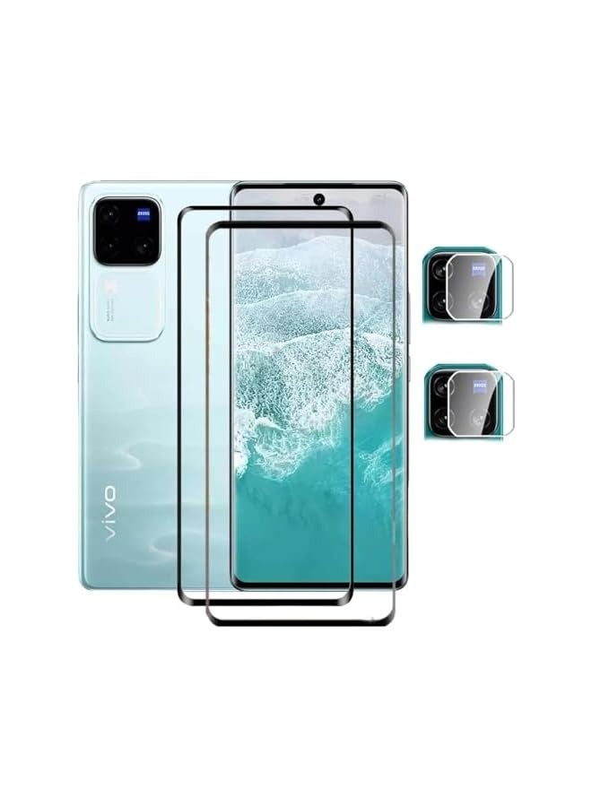 بروماس [2+2 عبوة] متوافق مع واقي الشاشة VIVO V30 5G من الزجاج المقسى + فيلم عدسة الكاميرا [صلابة 9H] [تغطية كاملة] [مضاد لبصمات الأصابع] - Image 1