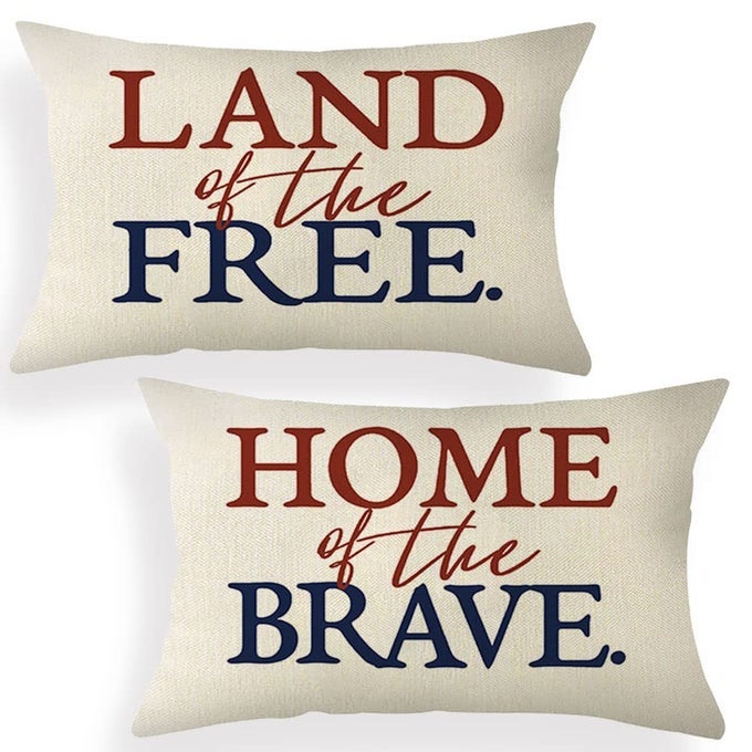 America Home of The Brave Lumbar Throw Pillow Cover 12 x 20 Inch Patriotic 4th of July Memorial Day Independence Day Cushion Case Decoration for Sofa Couch Set of 2