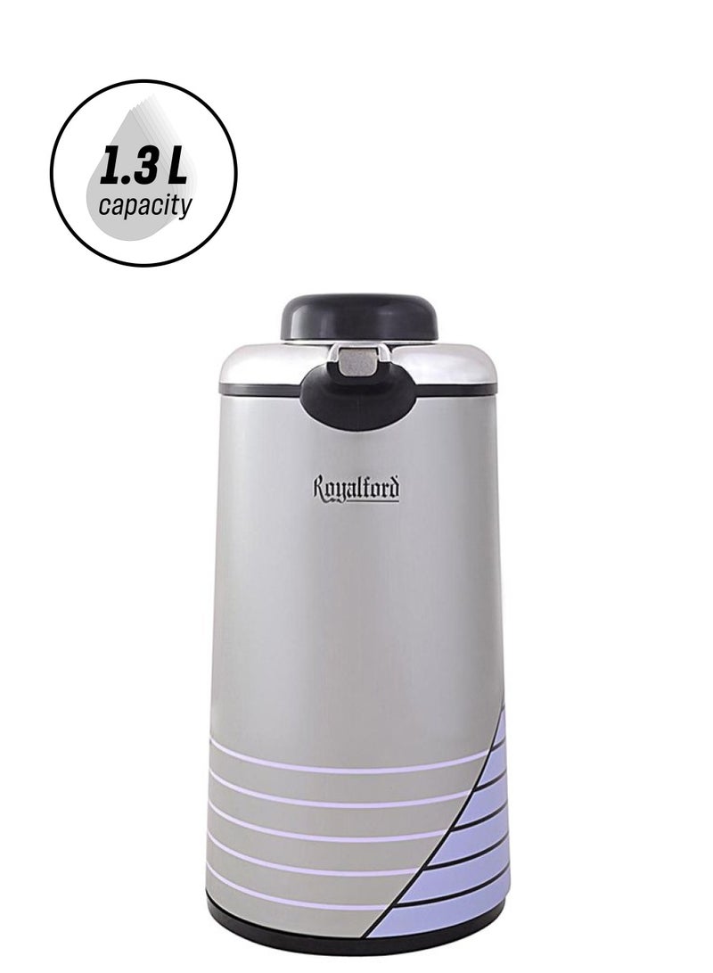 Royalford High Quality Vaccum Flask Glass With Liner 1.3L Long Heat And Cold Retention, Comfortable Handle, Pouring Spot, RF5784 Grey/Black/Purple 1.3Liters - Image 1