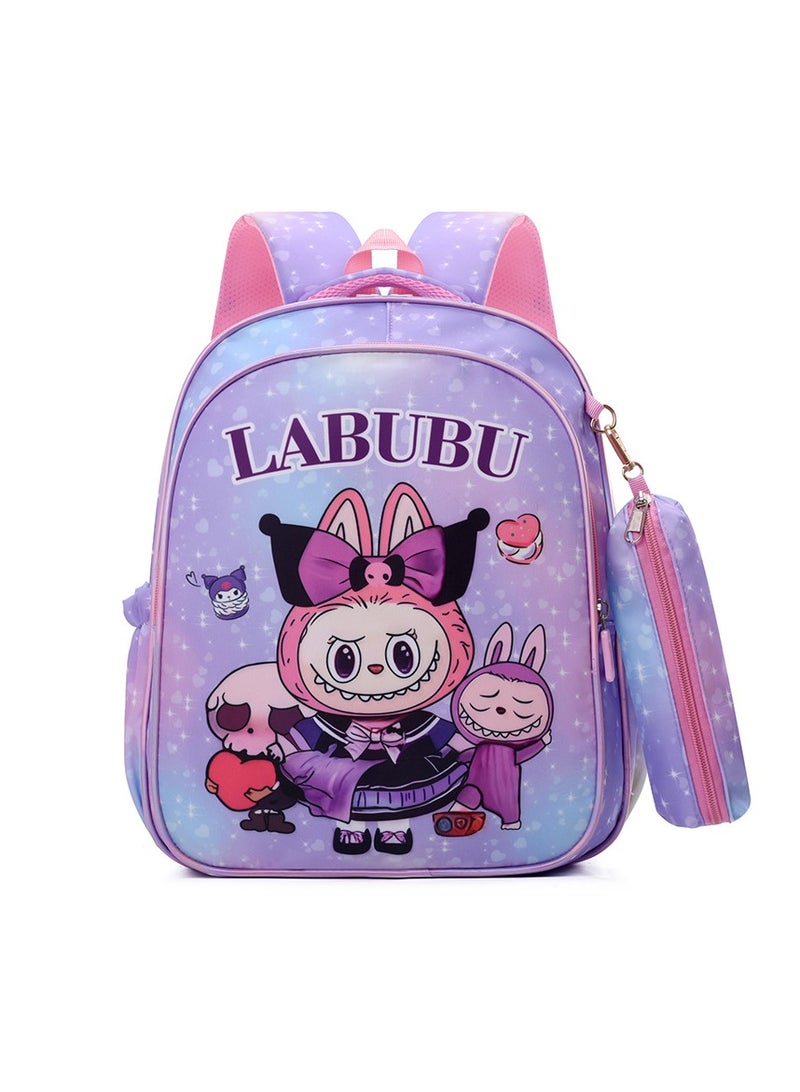 LABUBU Children's Schoolbag, Kindergarten,Primary SchoolCute Cartoon Schoolbag, Boys and Girls, Lightening Backpack, 35*28*12cm + Free Pencil Case - Image 1