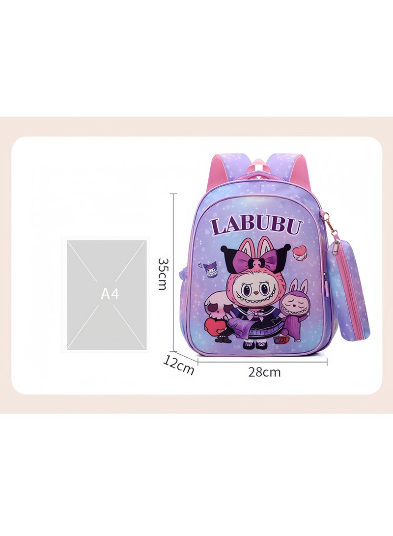 LABUBU Children's Schoolbag, Kindergarten,Primary SchoolCute Cartoon Schoolbag, Boys and Girls, Lightening Backpack, 35*28*12cm + Free Pencil Case - Image 2