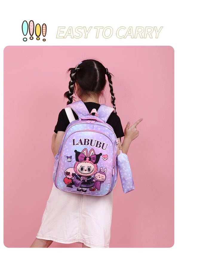 LABUBU Children's Schoolbag, Kindergarten,Primary SchoolCute Cartoon Schoolbag, Boys and Girls, Lightening Backpack, 35*28*12cm + Free Pencil Case - Image 4
