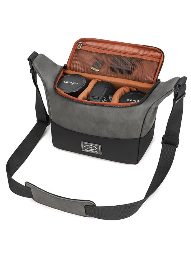 Portable Shoulder Digital Camera Bag Crossbody Large Capacity Storage Bag Mobile Power Headset Storage Bag-Color:10067 Brown  - Image 2
