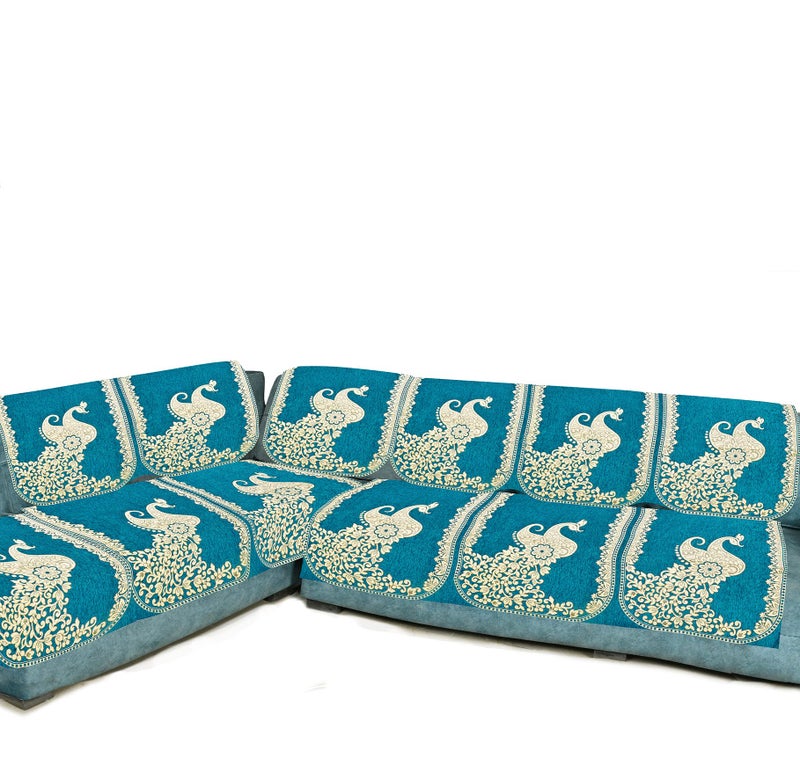 Dazzling DECOR L Shape Velvet Sofa Cover Set for Living Room Printed Sofa Back Slip Covers Panels 3 and 2 and 1 Seater Cover for Long Sofa Couch Slip,Aqua_2923 - Image 2